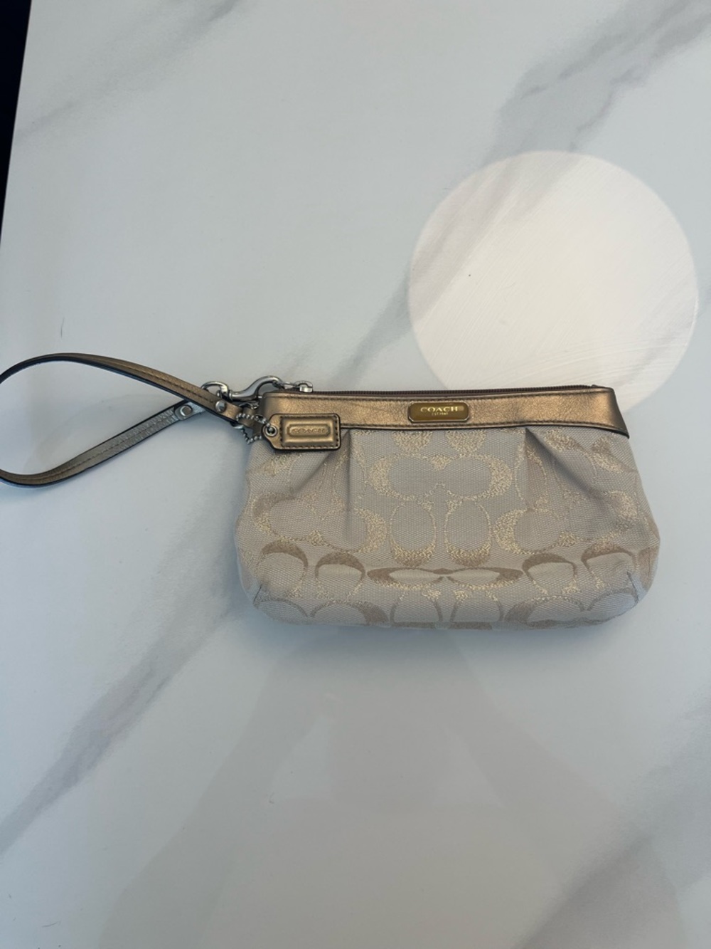Coach vintage y2k Metallic Champagne Signature Wristlet - Champagne/Beige/gold